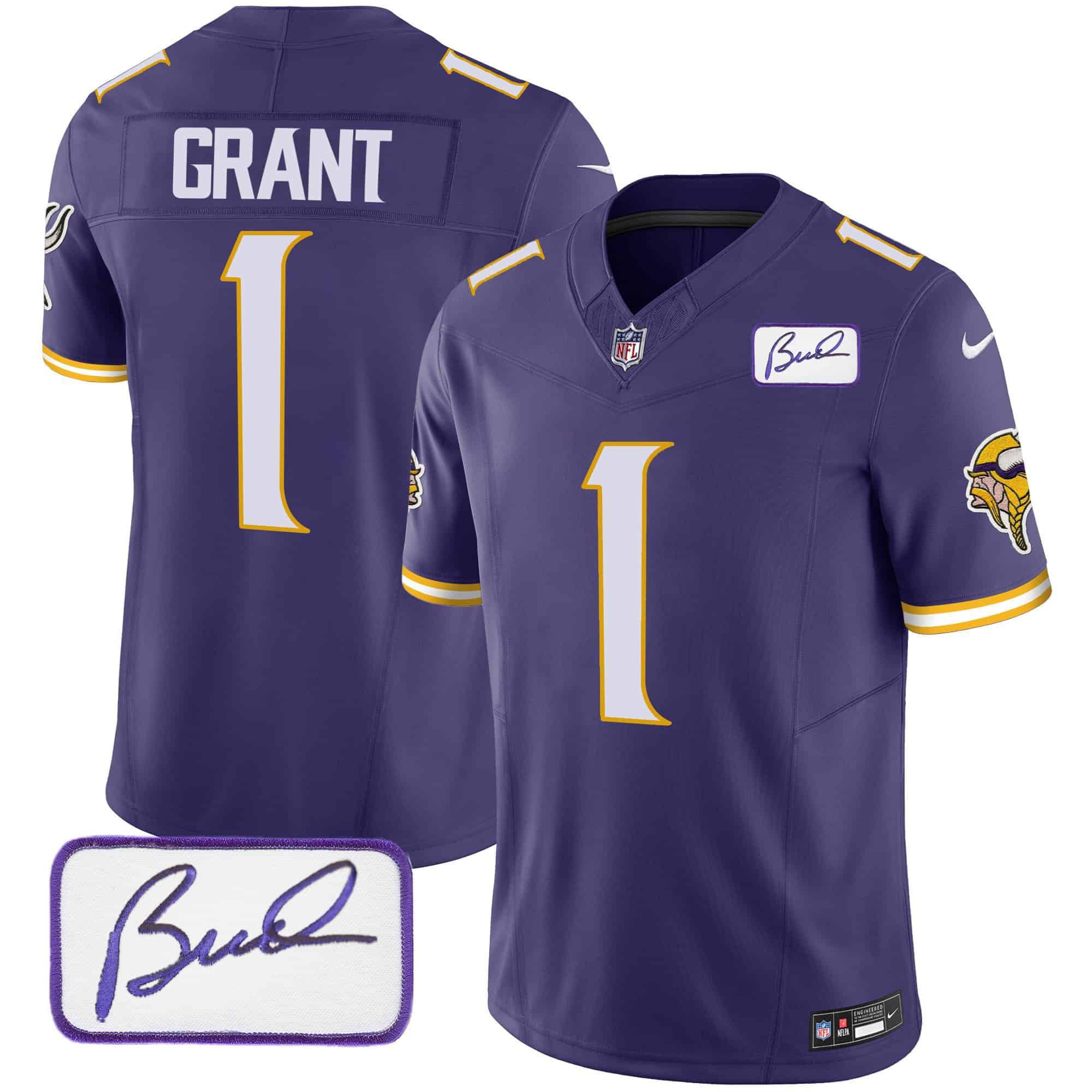 Men Minnesota Vikings #1 Grant Purple 2024 Nike Bud Grant Patch Classic Limited NFL Jersey style 3->indianapolis colts->NFL Jersey